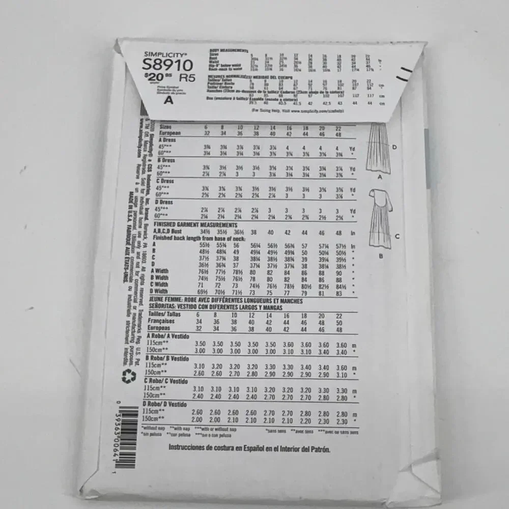 Simplicity 8910 S8910 Sewing Pattern Misses' Dress R5 Size 14-22
